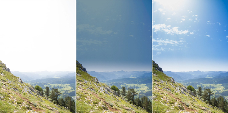 Confronto del recupero di zone di alta luce tra JPG e RAW