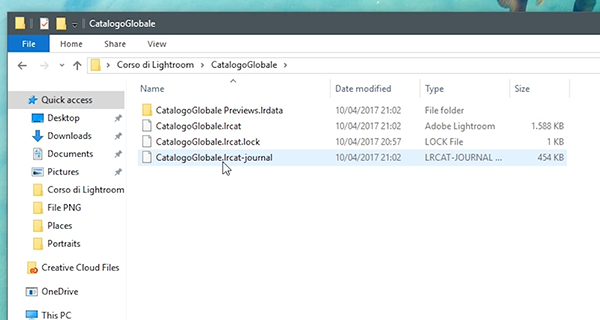 I file di un catalogo di Lightroom